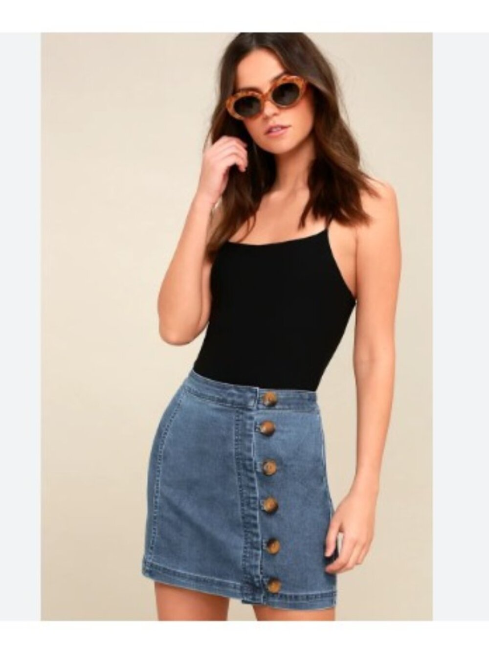Free People‎ Little Daisies Medium Wash Denim Button Down Mini Skirt size 6